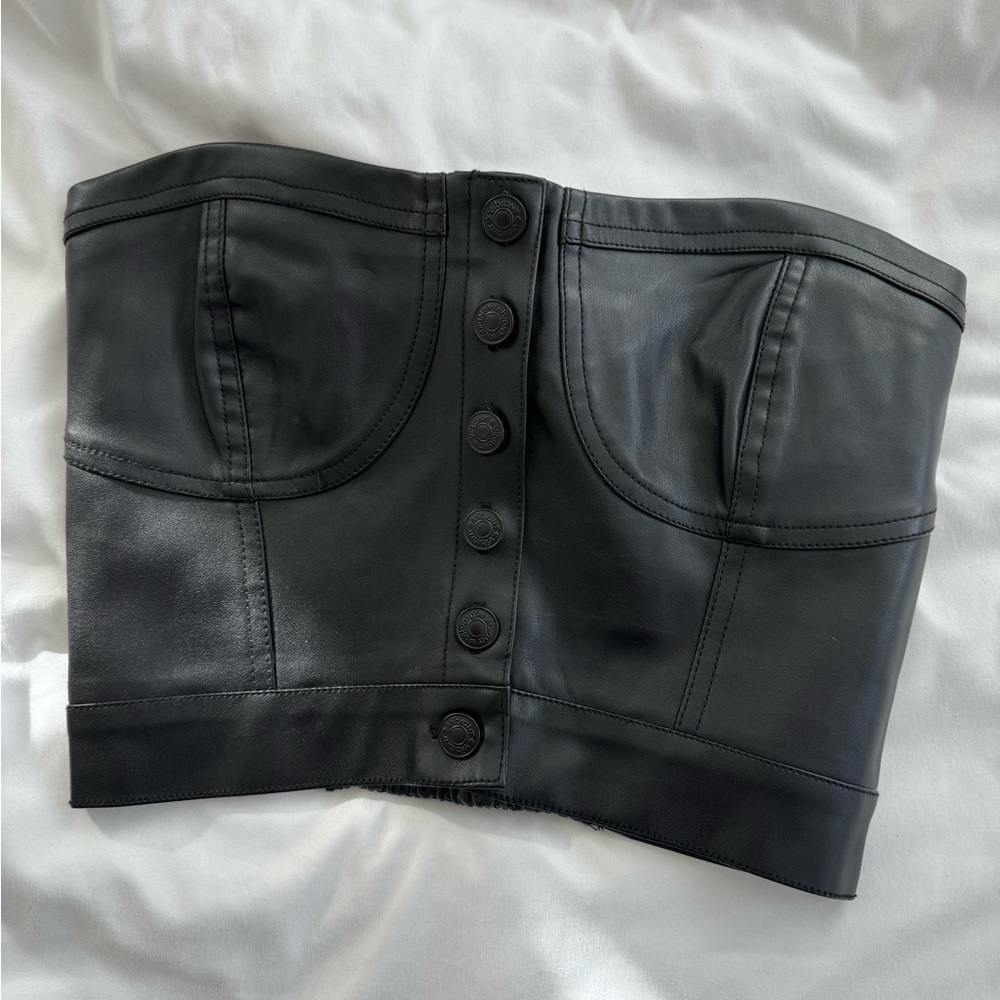 Black leather crop top